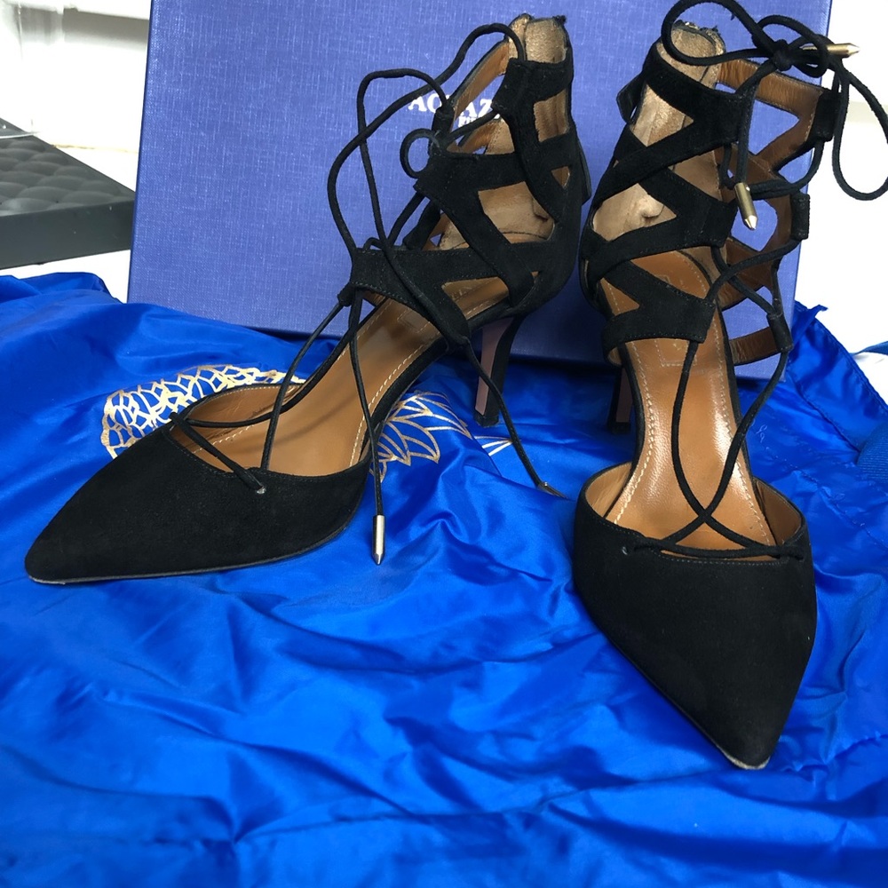 Aquazurra Belgravia Black Suede Stilleto Heel  (35